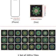 OUTANA 24pcs Vintage Mandala Peel And Stick Tile Stickers, Self-Adhesive Vinyl Decals With Intricate Green, Brown, Beige Patterns, Suitable For Kitchen And Bathroom Backsplash, 10/15/20/30cm - Multicolor - View 25