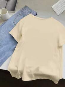 ve, diseño de cara de vaca de dibujos animados y puntos negros, transpirable para uso diario en primavera y verano, disponible en varios colores (se muestra el beige claro) blusas para mujer - Albaricoque - Ver 3