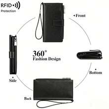 KAIDUCH RFID Blocking Long Wallet, Pebbled Leather Clutch Bag With Wrist Strap, Multi Card Slots & Large Capacity Phone Wallet - Black - View 4