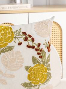 1pc Modern Minimalist Yellow Floral Embroidery Throw Pillow Cover, Spring/Summer Flower Embroidered Decorative Pillowcase, Suitable For Indoor Decor, All-Season Pillow Cover, Insert Not Included - Yellow - View 8