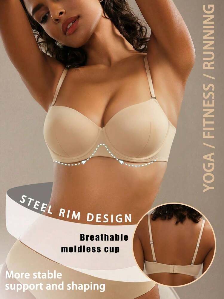 Women's Lightweight Mesh Underwire Push-Up Bra, Comfortable High Elasticity Unpadded Breathable, Suitable For Daily Wear - Apricot - View 1