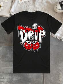Men's Money Drop Pattern T-shirt-Black Crew Neck T-shirt with Bold Graffiti Design, Street Style, Perfect for Summer Casual Wear Effortless Styling, Showcase Your Unique Style - Svart - Visa 1