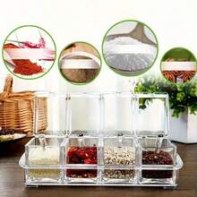 8pcs Acrylic Spice Jars Set With Lids And Spoons - Transparent Seasoning Containers, Lead-Free Plastic, Kitchen Cooking Storage Canisters For Salt, Sugar, Spices, Etc. - Clear - View 6