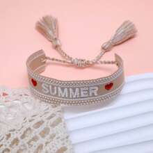 1pc Pulseira Criativa Bordada "SUMMER" Feita à Mão Tecida Estilo Boémio de Praia e Viagem, Adequada para Amigos, Família, Estudantes, Festivais, Festas, Viagens - Caqui - Ver 6