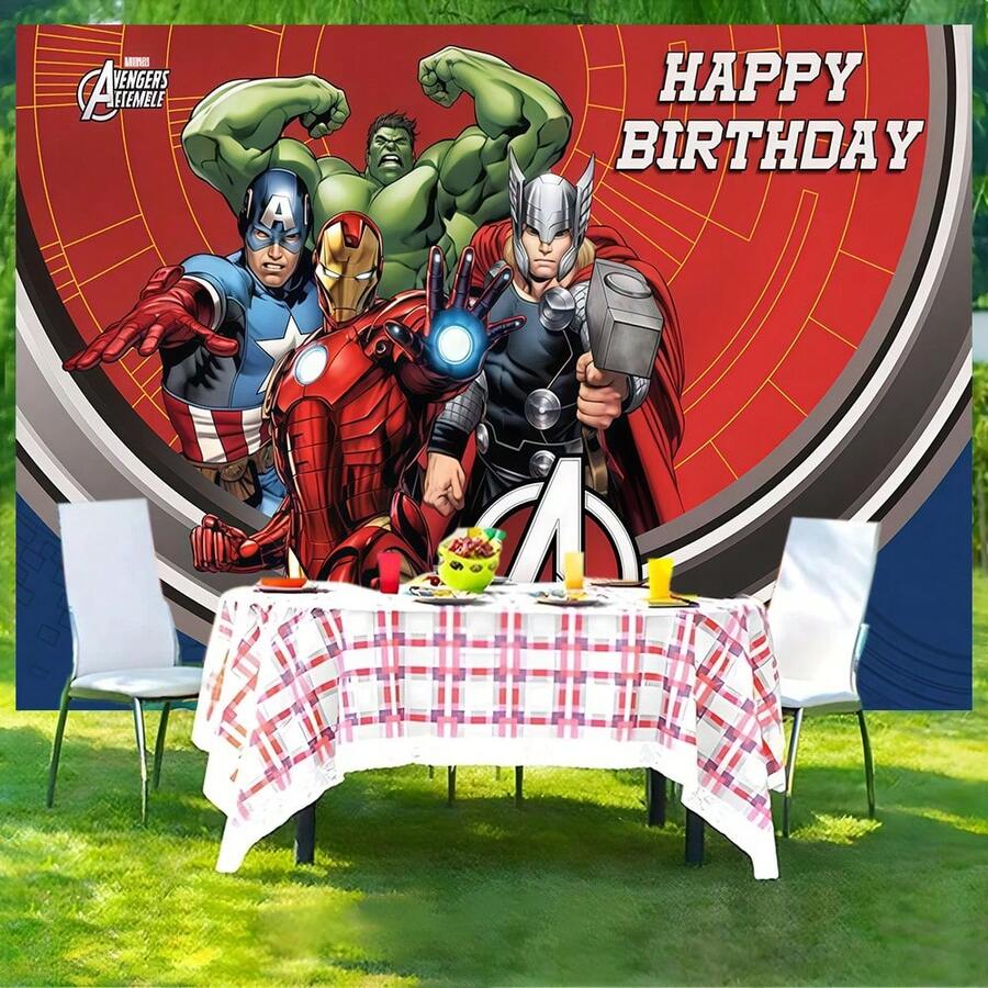 1pcs M Arvel Avengers Happy Birthday Backdrop Superhero I Ron Man C Aptain America Thor H Ulk Party Background Anime Theme Photography Prop Boy Bedroom Bedside Wall Tapestry Geek Fan Room Decor Festive Celebration Party Wall Hanging Supplies - A - Xem 1