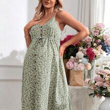 Lyckli Vestido de maternidad de longitud hasta la rodilla, de ajuste ceñido y con tirantes ajustables, romántico para vacaciones - Rosa - Ver 5