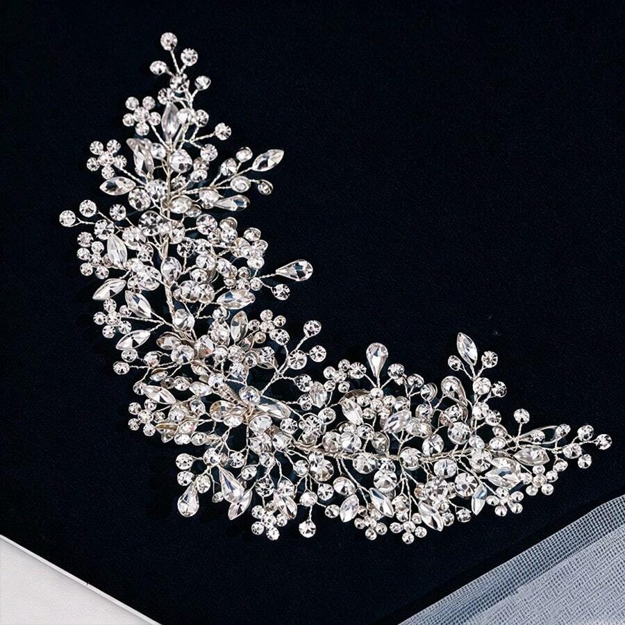1 pieza Accesorio para el cabello con hoja de cristal multicolor, tocado de rama de strass hecho a mano, adorno de cabello de novia de lujo para boda, adecuado para fotos de boda, graduación y baile de graduación - Multicolor - Ver 1