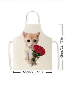 1pc, Cartoon Chef Cat Pattern Polyester Apron, Suitable For Cooking, Baking, And Gardening - Can Be Used As Attire For The Kitchen And Dining. - Multicolor - View 13