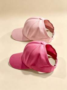 1pc/2pcs Solid Color Ponytail Baseball Cap Girl's Fashion Sports Sun Protection Hat - Multicolor - View 7