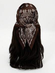 1 buah Syal Sutra Motif Paisley Bohemian, Ukuran 27,5" X 27,5", Desain Modis, Cocok Untuk Pemakaian Sehari-hari - S41246 - Cokelat - View 2