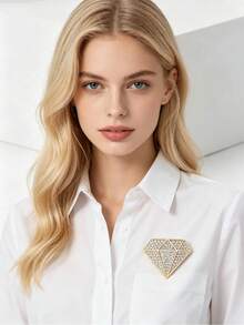 1pc Elegant Rhombus Diamond Shaped Brooch - Luxury Alloy, Minimalist And Exquisite Women's Accessory For Daily Wear - Multicolor - View 3