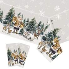 1/2pcs Christmas Plastic Tablecloth, 53.93" X 86.61" Rectangular Tablecloth, Christmas Gingerbread Snowflake Snowman Gold Christmas Tree Reindeer Pattern Tablecloth, Suitable For Christmas Winter Holiday Decoration Party Supplies, Holiday Family Gathering, Christmas Tablecloth - Multicolor - View 10