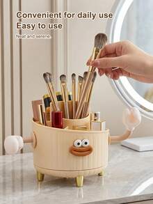 360° Rotating Cartoon Storage Pen Holder Cute Funny Student Pen Holder Multi-Compartment Design Cosmetic Cartoon Storage Box, Suitable For Bathroom, Vanity, Bedroom, Sink, Desk, Etc., Can Hold Lipstick, Lip Gloss, Makeup Brushes, Eyebrow Pencils, Eyeliner, Mascara, Etc., Small Hands Can Be Freely Attached, DIY Sausage Lips Creative Cosmetic Storage Organizer - Multicolor - View 7