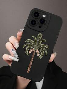 1 pièce Coque souple premium imprimée thème palmier Arabie Saoudite motif 2D classique populaire nouveau, noir mat toucher anti-poussière et imperméable, convient pour amis, famille, couples, vous-même, compatible avec iPhone 16/15/14/13/12/11/Pro/ProMax/X/XR/XS/XSMAX/7/8/PLUS - Noir - Voir 2
