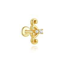 925 Sterling Silver Gothic Floral Flat Back Piercing Stud Earrings, Cartilage Conch Ear Jewelry, Women's Floral Hidden Conch Piercing Earrings, Unique Punk Style Jewelry - Gold - View 13