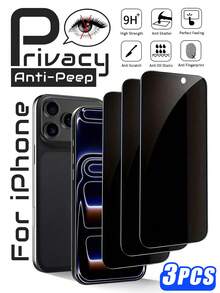 3片裝隱私鋼化玻璃螢幕保護貼，高硬度防刮耐磨膜，適用於 iPhone 17 Pro Max 11 12 13 14 15 16 17 XS Max - 黑色 - 查看 40