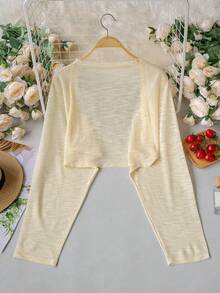 Leichte Damen Strickjacke Bolero, dünner gestrickter Bolero Pullover für Frühling/Sommer - Gelb - Übersicht 7