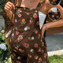 Lyckli Peto informal de verano con estampado floral y bolsillos para mujeres embarazadas - Marrón - Ver 1