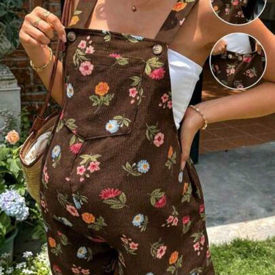 Lyckli Peto informal de verano con estampado floral y bolsillos para mujeres embarazadas - Marrón - Ver 1