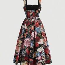 LunaCass8  MOD Vestido de talla grande, elegante y romántico, con estampado floral retro de verano - Naranja - Ver 3