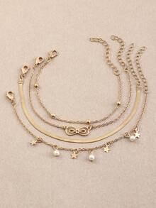 4pcs/Set Women & Teen Girls Pearl Chain Flower Bracelet Set Combination - Gold - View 6