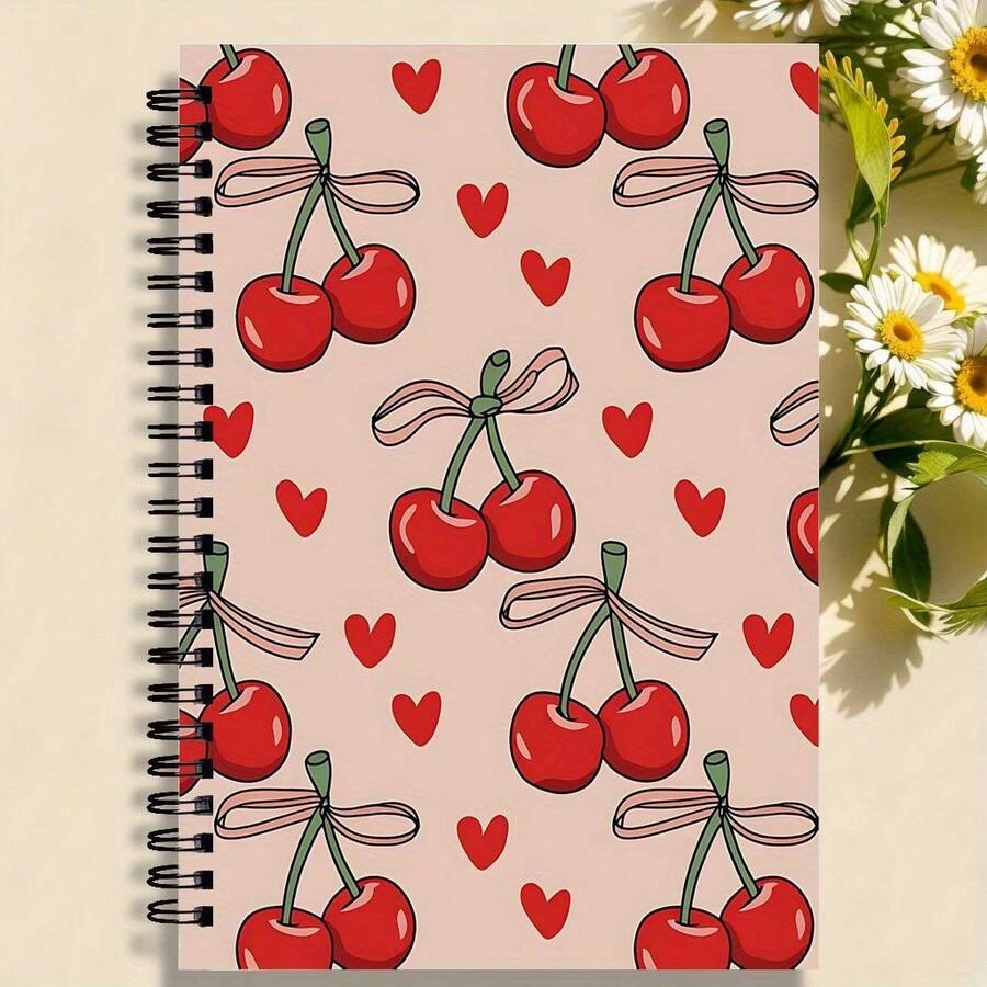 Cherry And Heart Spiral Notebook, Premium Paper, College-Grade Office And School Use Journal, Ideal Gift For Friends, Siblings, Educators And Learners - C - View 1