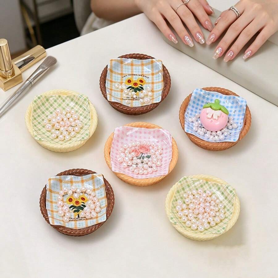 2/4 pezzi Mini scatola di stoccaggio con motivo floreale per strass e perle per arte di unghie, vassoio da scrivania per conservazione punte di unghie finte, scatola di stoccaggio per punte di trapano per unghie, tavolozza per pittura graffiti e acquerello - Multicolore - Visualizzare 1