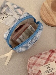 1個鑽石圖案蝴蝶結印花絎縫女孩迷你化妝包衛生棉收納袋棉條包，可愛口紅包零錢包，便攜式迷你化妝包經期包女孩旅行化妝包，多功能收納包可用於口紅、衛生棉、零錢、鑰匙、髮夾、髮圈等，可愛旅行收納洗漱包化妝包，母親節禮物、生日禮物、新年禮物，旅行與日常生活的必需品 - 彩色 - 查看 3