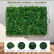 Follaje artificial 40x60 cms (10 piezas), Muro Cesped Naturaleza Artificial, Decoracion Pared, Jardin y Hogar, set perfecto para decorar fiestas, eventos y rincones verdes en navidad, fondo para luces Christmas, fotos y ambientes acogedores - 10 piezas - Ver 2
