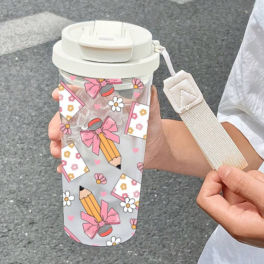1/5個 17盎司透明可視鉛筆&花卉旅行保溫杯,配多功能防漏蓋、雙用吸管&飲用蓋,耐熱防摔附掛繩,戶外/車用/露營水瓶,適合學生的絕佳禮物 - 鉛筆 - 查看 1