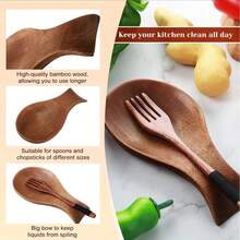 1/2pcs Wooden Spoon Holder, Suitable For Kitchen Countertop - Rustic Style Spatula, Coffee Spoon And Soup Spoon Holder - Brown Wooden With Curved Design, Perfectly Matches Modern Table Decor - View 3
