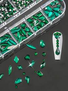 2Boxed/Set-24grids Christmas Luxury Green/Red Nail Art Rhinestone SS4-SS6 Mixed Green&Red Nail Multi-Shape+Round Nail Jewelry - Baby Pink - View 3