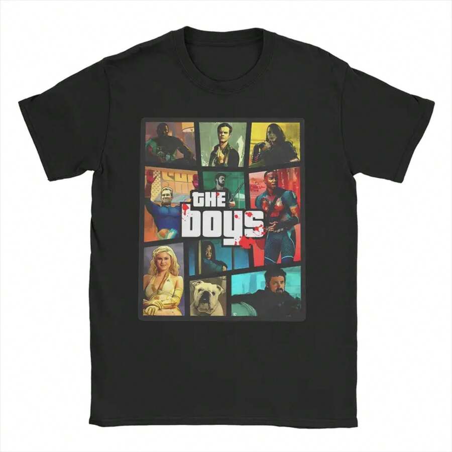 Fashion Vintage The Boys Movie T-Shirts Men Women's O Neck Pure Cotton T Shirt Short Sleeve Tees Summer Clothing - 黑色14 - 查看 1