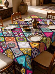 1/2 piezas Mantel de poliéster con patrón floral geométrico colorido, adecuado para mesa de comedor redonda o cuadrada, cocina, restaurante, mesa de café, picnic, camping, decoración de granja rústica, protección de la superficie de la mesa, arreglo festivo, uso en múltiples escenarios - Multicolor - Ver 18