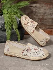 Zapatillas casuales de mujer para primavera/otoño, con estampado floral en la parte superior, diseño de punta tejida, estilo slip-on de corte bajo y retro, adecuadas para el campus y el uso diario - Rojo - Ver 7