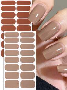 2pcs Solid Colour Nail Wraps, Classic High Gloss Self-Adhesive Nail Stickers. Easy To Apply, Perfect For Ladies' Work, Vacations, Dates, And DIY Manicures. - Brown - View 11