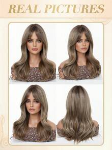 20 Inch Linen Brown Center Part Bangs Heat Resistant Long Wavy Curly Hair Wig For Women, Suitable For Daily Wear, Halloween, Christmas, New Year, Carnival, Music Festival, Cosplay, Girls Gift, Summer Graduation Gift, Ready-To-Wear Gift, Halloween Christmas Gift - Linen Brown - View 7