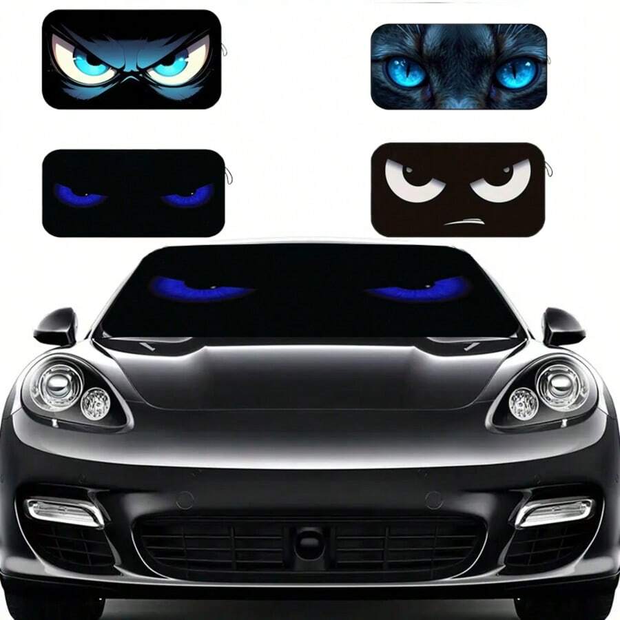 1pc Funny Eye-Shaped Car Sun Visor, Polyester Material Auto Interior UV Protection Sunshade, Easy Installation Fits All Vehicles, Foldable Design For Storage, Cooling & Privacy Protection