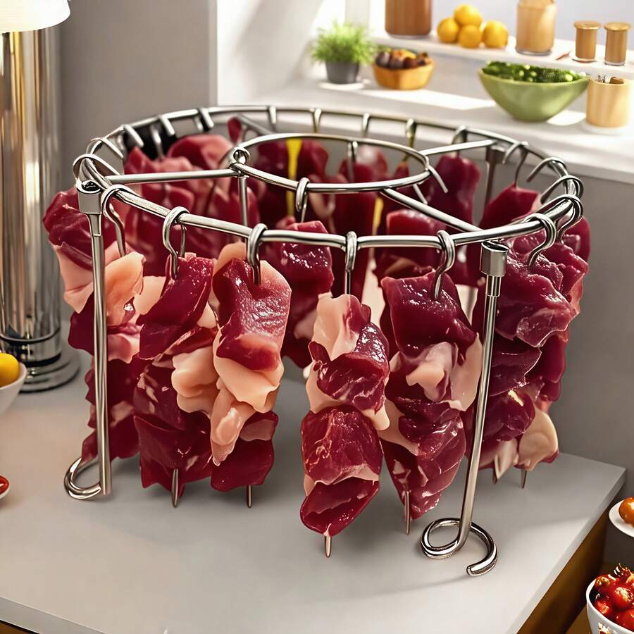 Detachable Vertical Grill Rack + 24 Skewers, Suitable For 3QT-6QT Air Fryer Oven, Kitchen And Outdoor BBQ Essential, Even Heating And Non-Burning, Suitable For Meat And Vegetable Roasting - Vertical Grill - View 1