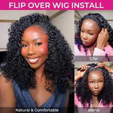 Summer Curl Jerry Curly Human Hair For Women Glueless 3 In 1 Flip Over Half Wig 180 Density Seamless Cap Design Adjustable Straps Easy Install For Daily Wear Beginner Friendly Natural Black For Women - Natural Black - 查看 9