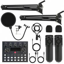 High-End Professional Podcast Equipment Set, Podcast Equipment Bundle With Podcast Microphone Bundle - Wide Application Studio Condenser Microphone Perfect For Podcasting, Recording, Singing, Streaming And Gaming - Black - 2 Microphones - View 1