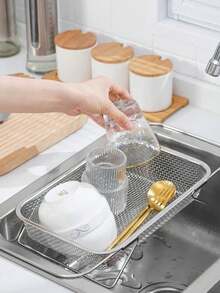 Expandable Stainless Steel Over-The-Sink Drain Basket, Adjustable Colander Strainer For Fruits, Vegetables & Dishes, Kitchen Accessories Home Gadgets, Camping Essentials For BBQ, Summer Essentials For Outdoor & Picnic - One Size - View 6