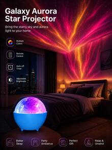 RGB Aurora Projection Night Light - 16 Color Water Ripple LED Star Light With Remote Control, USB Powered Atmosphere Lamp, Suitable For Bedroom, Party, Game Room And Children's Gift, Create Dreamy Northern Lights Sky Projection, Help You Relax - RGB - View 2