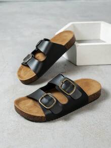 Damen- und Herren-Mode Doppelreiher Frühlings-/Herbst-Sandalen, lässige vielseitige Hausschuhe, bequeme Reise- und Hausschuhe - Schwarz - Übersicht 5