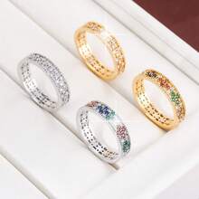 1 chiếc nhẫn thời trang nữ thiết kế hoa rỗng hình học đính đá Cubic Zirconia - Nhiều màu - Xem 10