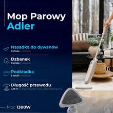 Adler Steam Mop Floor Steam Mop Chemical-Free Floor Cleaner 1300W 25g/Min 20sec Heat-Up 380ml Water Tank 4.75m Cord Carpet Glider Washable Pads Included - EU E Type Plug(220-240V) - View 7