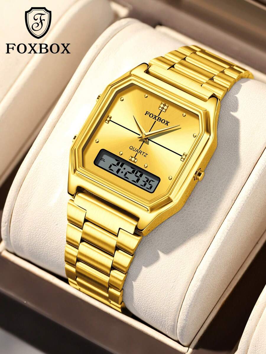 Foxbox LIGE New Luxury Fashion Women's Watch Stainless Steel Strap Quartz Movement Water-Resistant With Luminous Hands Digital Display Women's Watch - Gold - View 1
