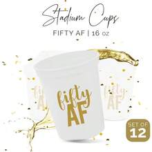 Juego de 12 vasos para 50 cumpleaos, 50, 50, 50 cumpleaos, 473 ml, 50 cumpleaos estadio, perfecto para fiestas de cumpleaos, decoraciones de cumpleaos blanco - Blanco - Ver 2