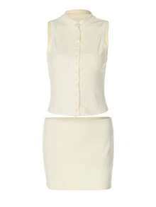 Conjunto Abotonado Sin Mangas Liso Nuevo - Albaricoque - Ver 4