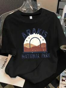 Camiseta de manga corta con cuello redondo para mujer, diseño con el logo del parque nacional, estampado del logo, apta para todas las estaciones. - Negro - Ver 1